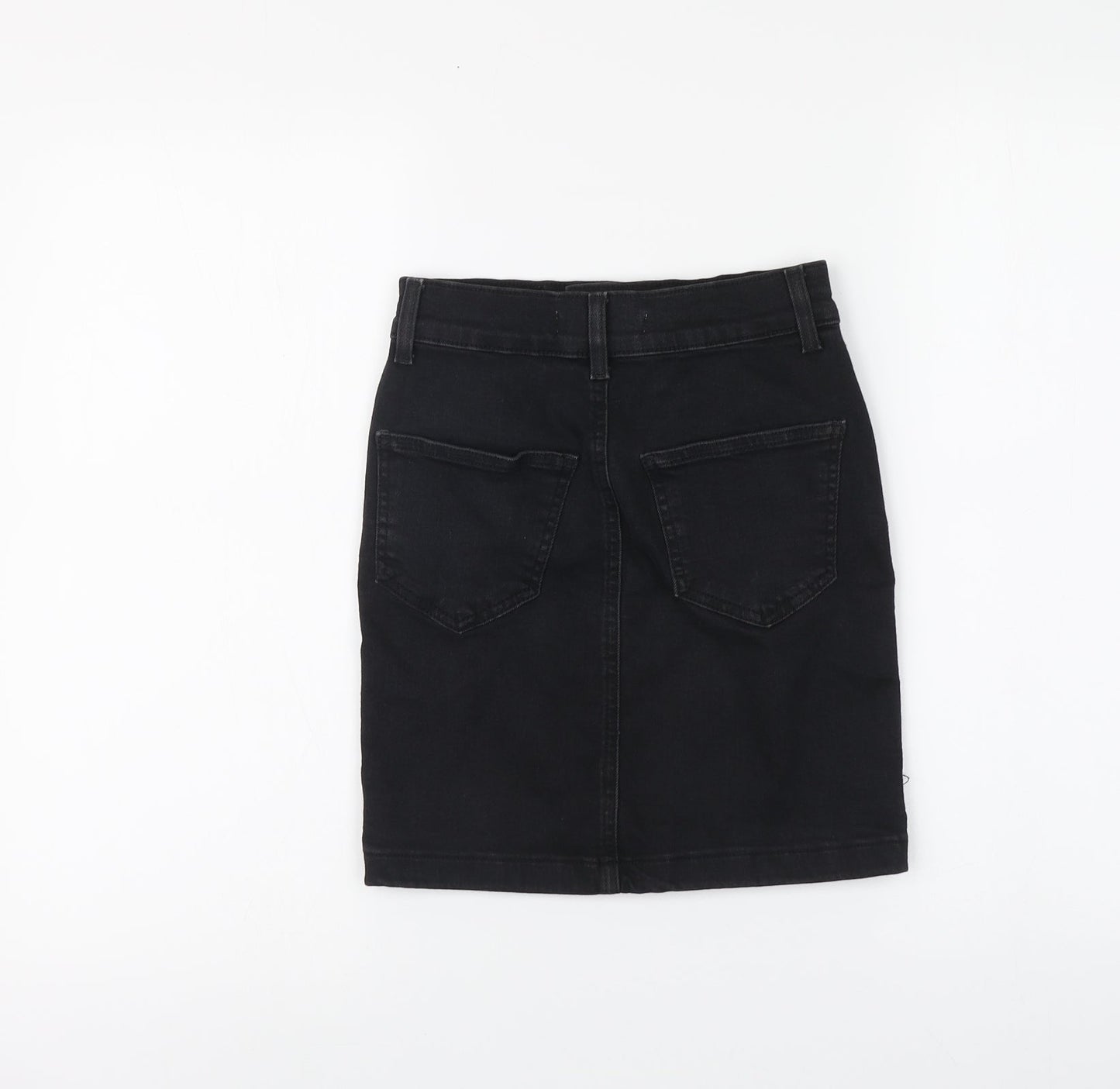 Denim & Co. Womens Black Cotton Mini Skirt Size 4 Button