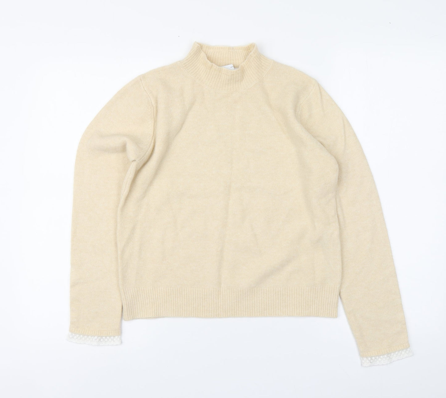 Zara Womens Beige High Neck Nylon Pullover Jumper Size L