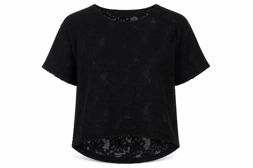 Decjuba Womens Black Floral Polyester Basic Blouse Size S Round Neck