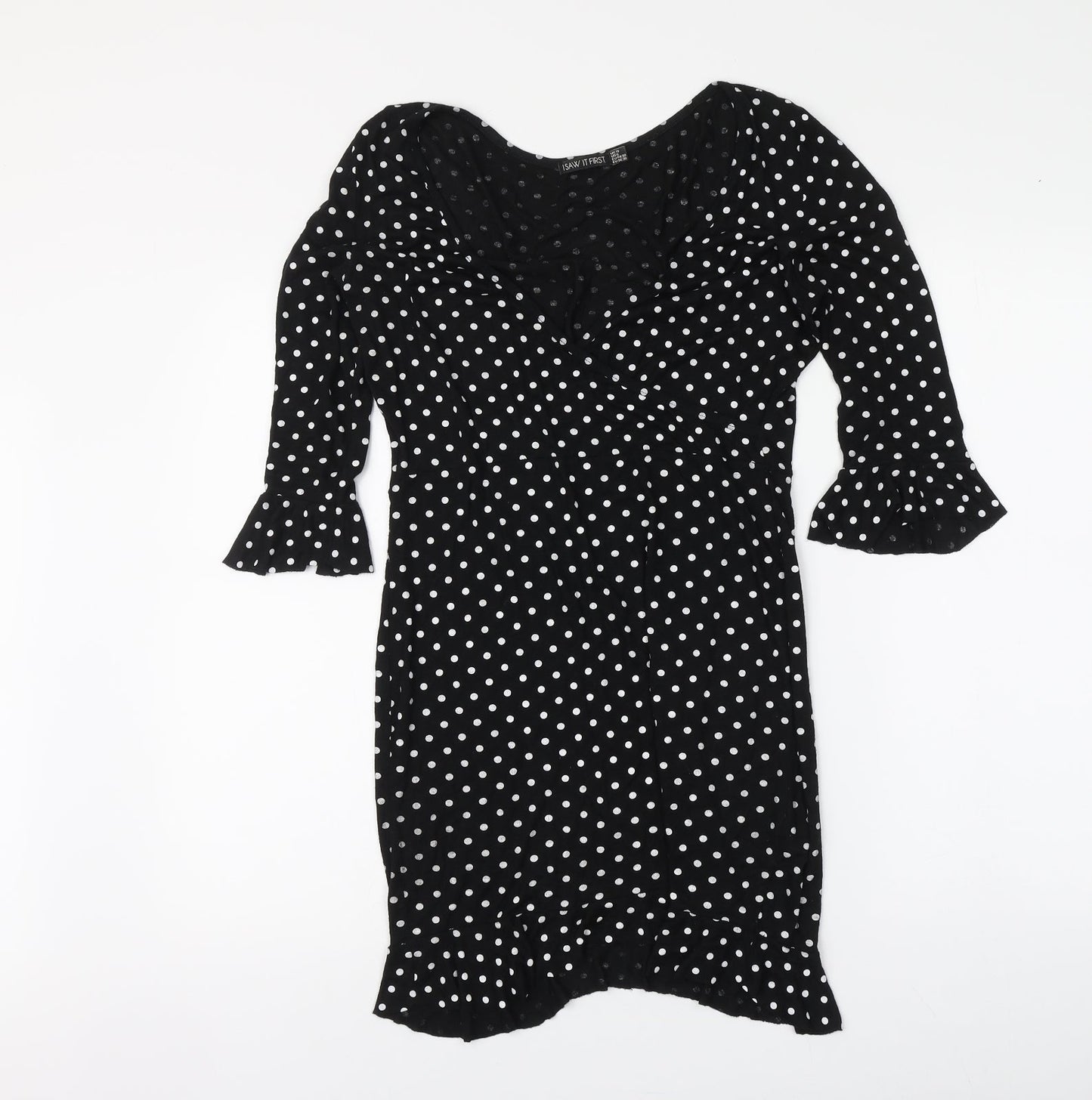 I SAW IT FIRST Womens Black Polka Dot Polyester A-Line Size 10 V-Neck Pullover
