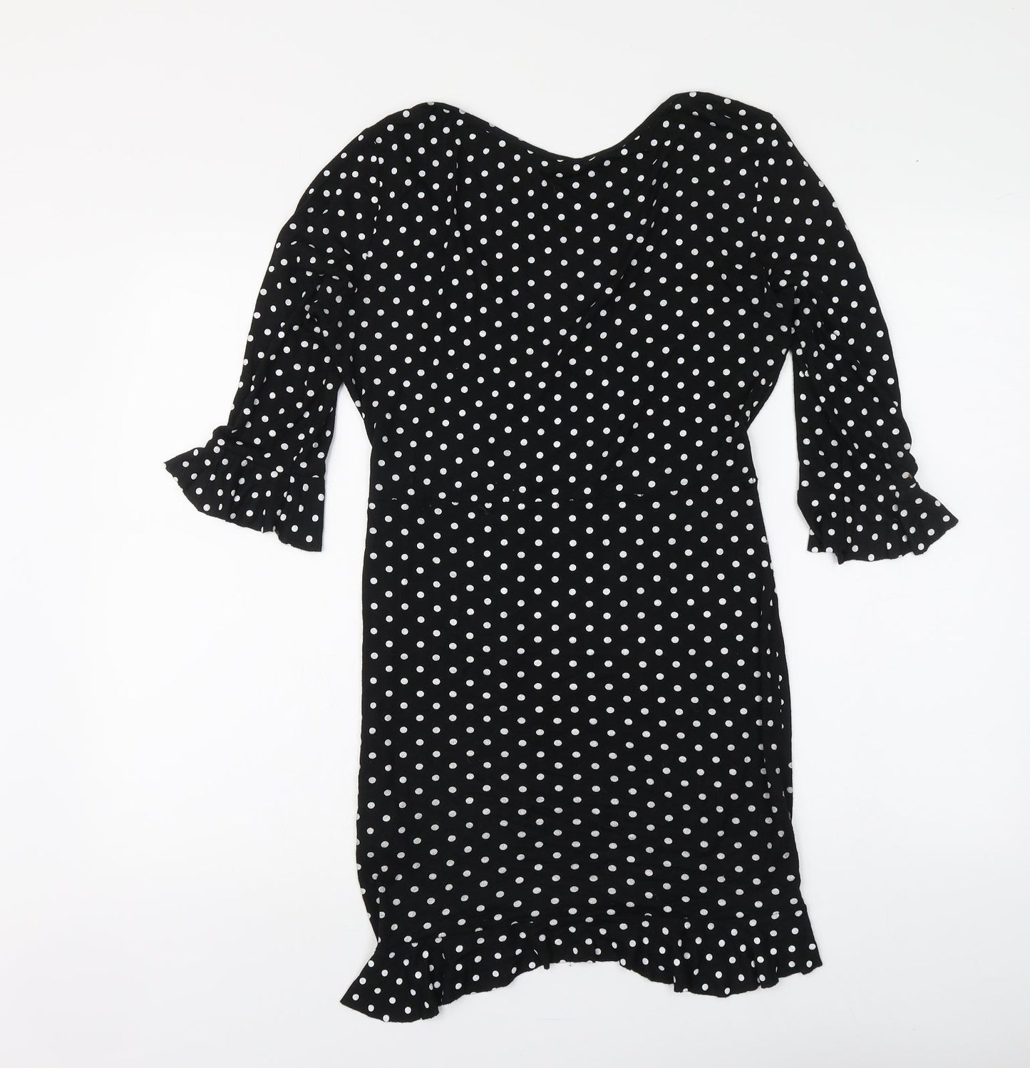 I SAW IT FIRST Womens Black Polka Dot Polyester A-Line Size 10 V-Neck Pullover