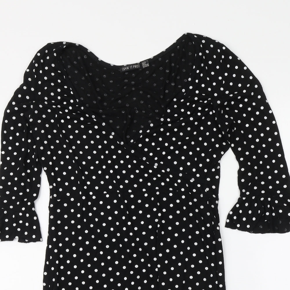 I SAW IT FIRST Womens Black Polka Dot Polyester A-Line Size 10 V-Neck Pullover
