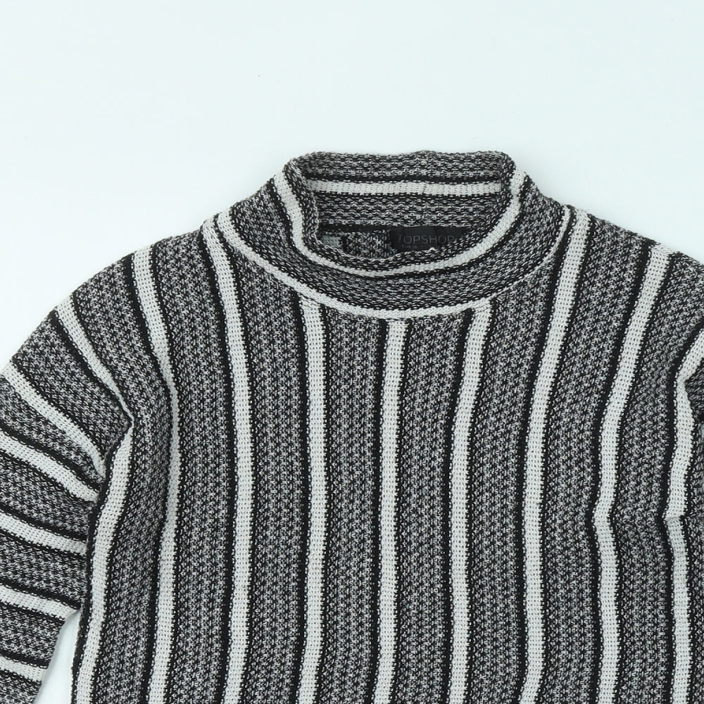 Topshop Womens Black Mock Neck Striped Polyester Pullover Jumper Size 10