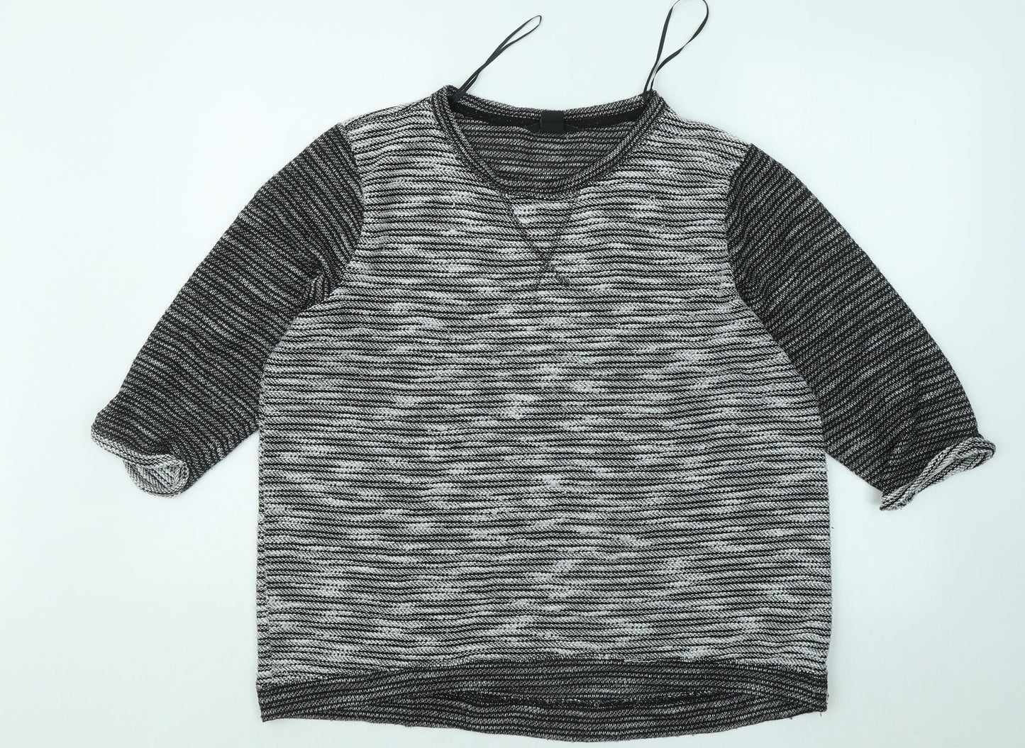 H&M Womens Grey Round Neck Geometric Polyester Pullover Jumper Size L