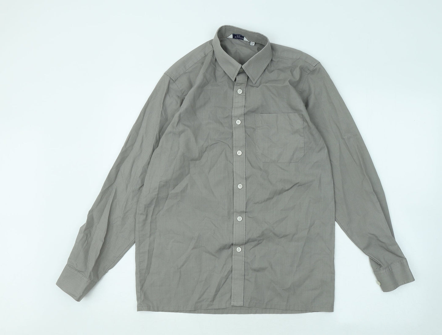 Trutex Mens Grey Cotton Button-Up Size 14 Collared Button