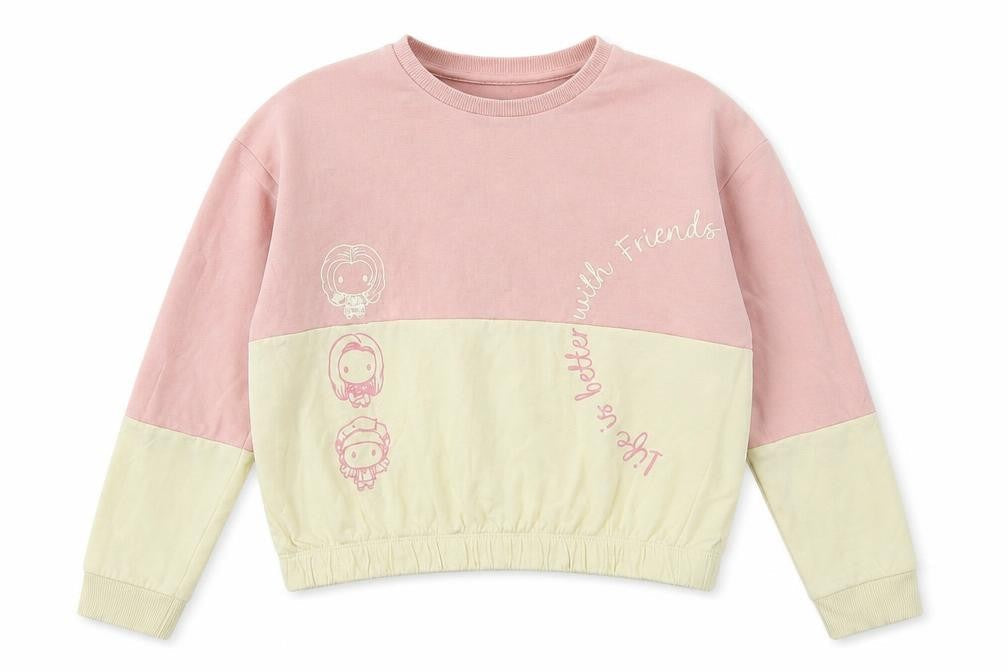 George Girls Pink Colourblock Cotton Pullover Sweatshirt Size 12-13 Years Pullover - Life Is Better With Friends