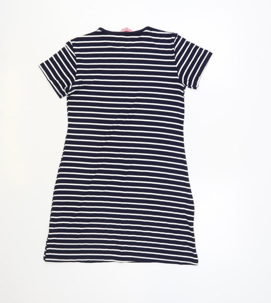 Ada Gatti Womens Blue Striped Cotton T-Shirt Dress Size 12 Crew Neck Pullover