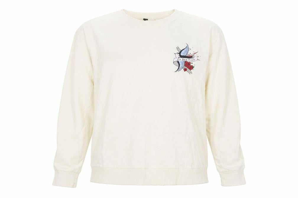 H&M Womens Ivory Cotton Pullover Sweatshirt Size M - No Bad Vibes