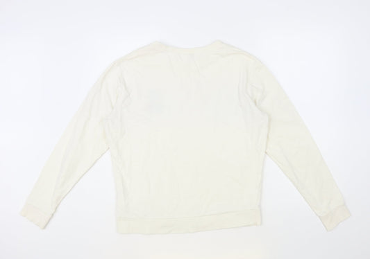 H&M Womens Ivory Cotton Pullover Sweatshirt Size M - No Bad Vibes