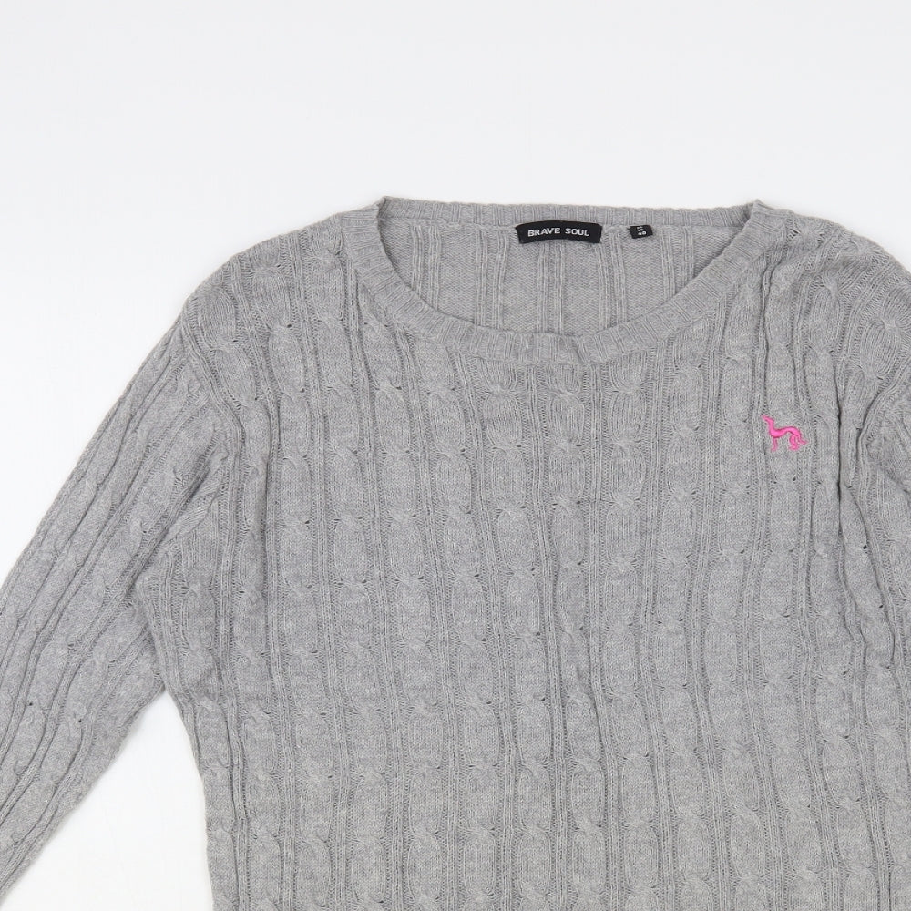 Brave Soul Womens Grey Round Neck Viscose Pullover Jumper Size M