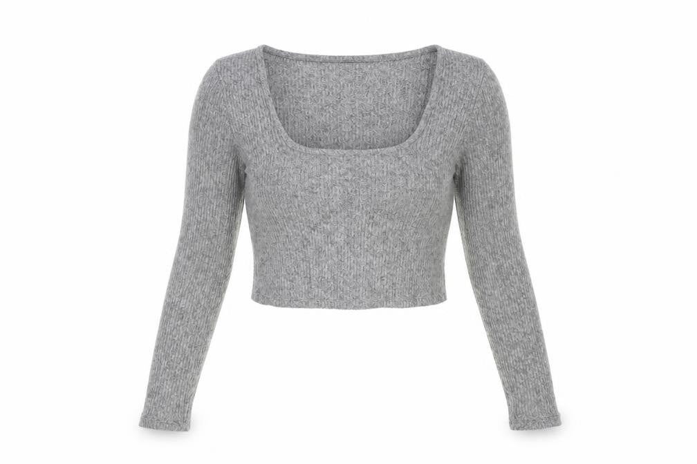 Dunnes Womens Grey Square Neck Polyester Pullover Jumper Size S - Cropped