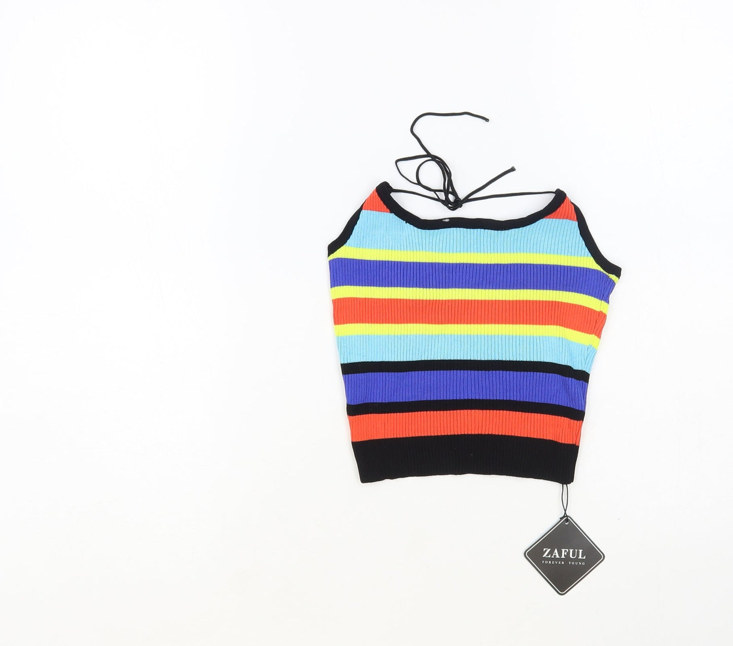 Zaful Womens Multicoloured Striped Acrylic Cropped Tank Size S Halter