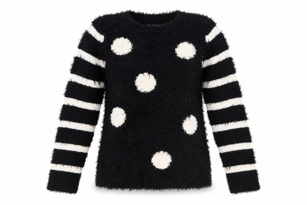 Dunnes Womens Black Round Neck Striped Polyester Pullover Jumper Size S