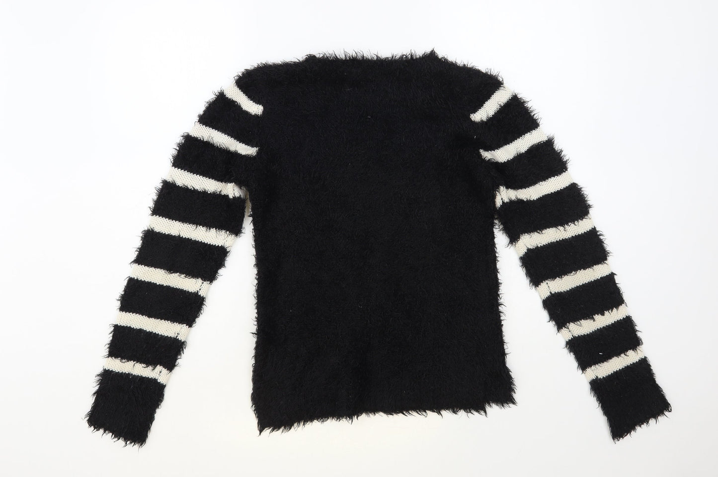 Dunnes Stores Womens Black Round Neck Striped Polyester Pullover Jumper Size S