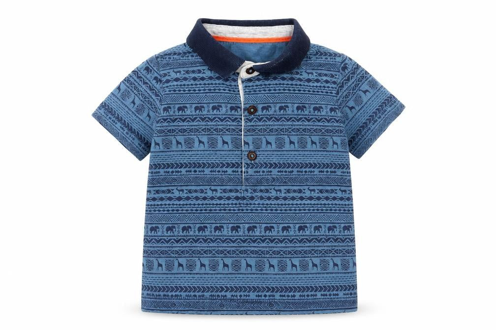 Matalan Boys Blue Geometric Cotton Pullover Polo Size 3-6 Months Collared Button - Animal print