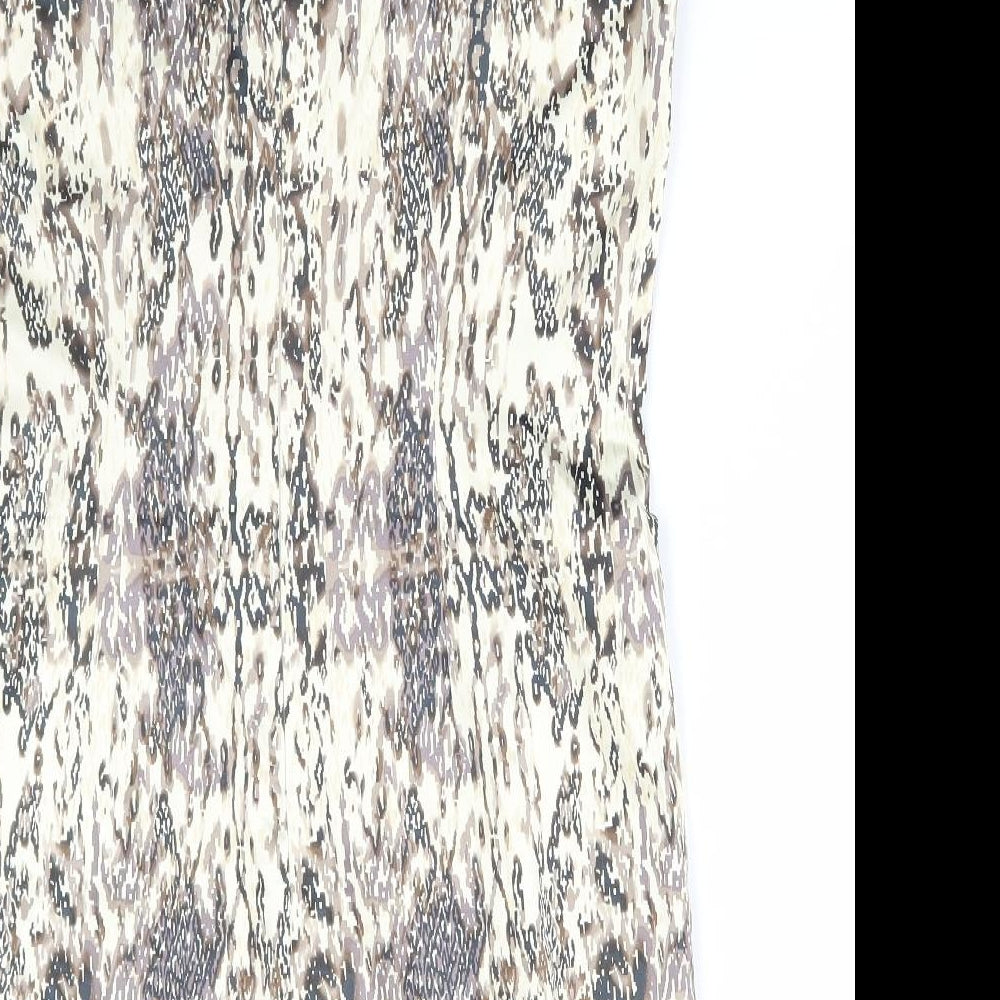 Oasis Womens Brown Geometric Cotton Bodycon Size 12 Scoop Neck Zip