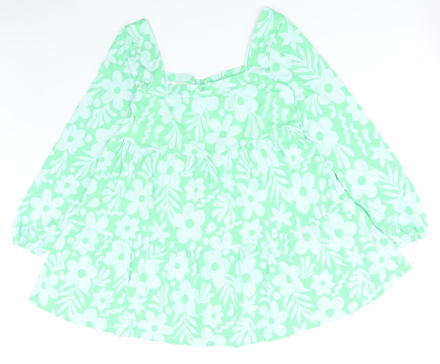 ASOS Womens Green Floral Cotton Shift Size 10 Square Neck Pullover