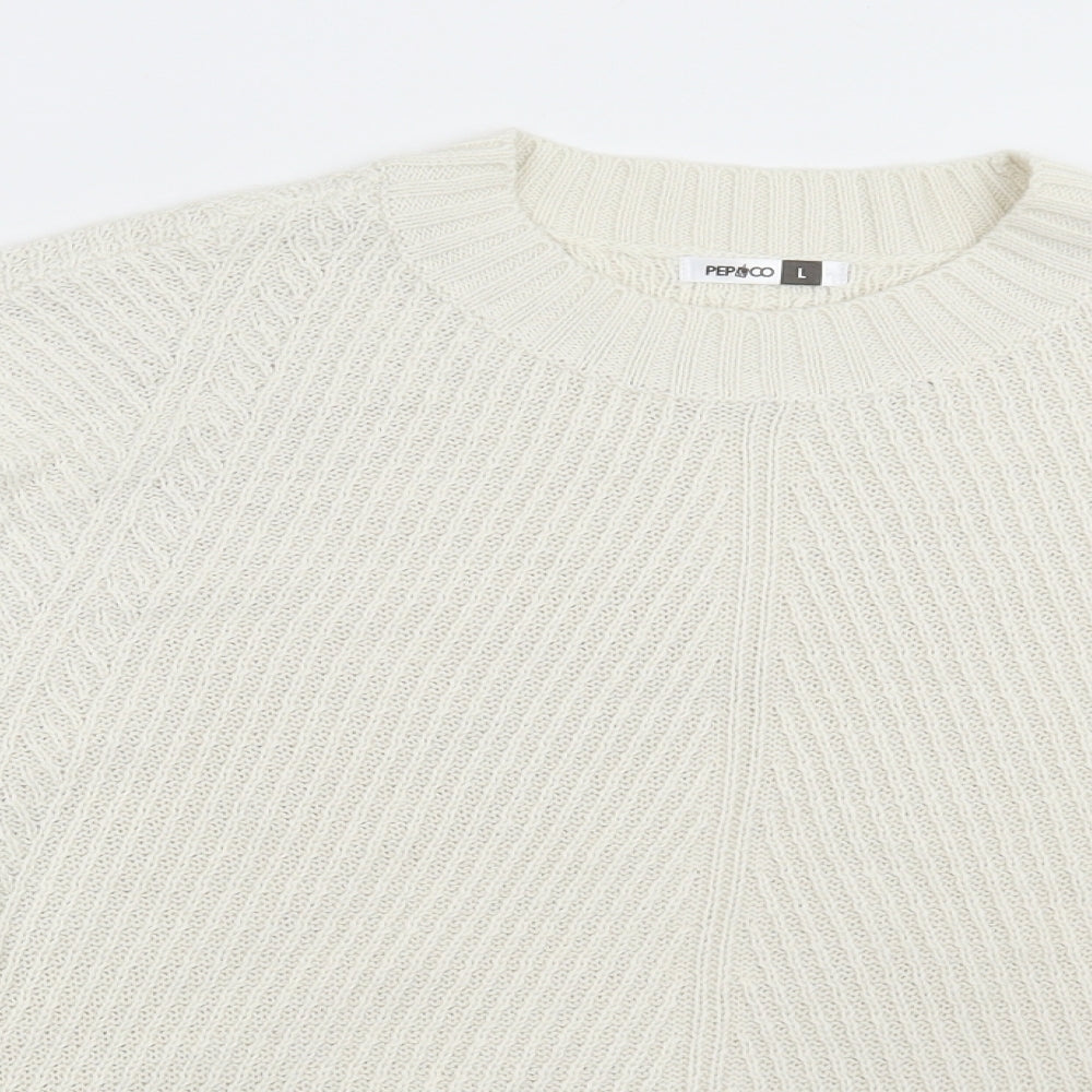 Pep & Co Womens Ivory Round Neck Acrylic Pullover Jumper Size L
