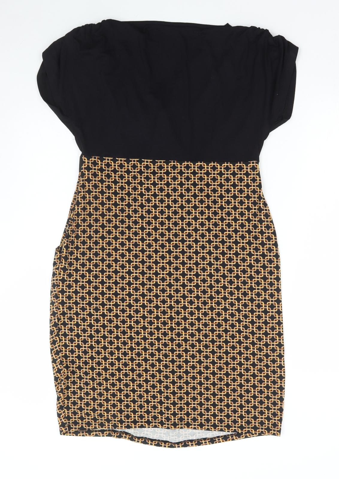 Body Flirt Womens Black Geometric Viscose Bodycon Size S V-Neck Pullover