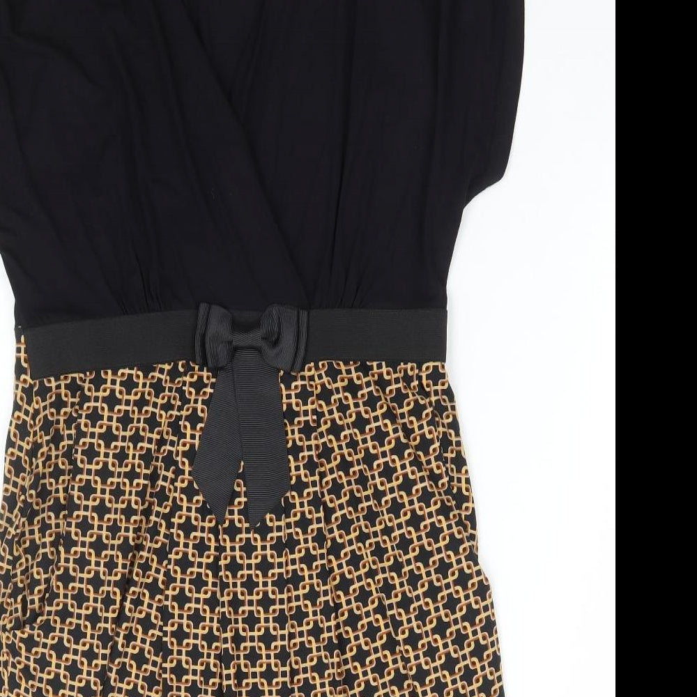 Body Flirt Womens Black Geometric Viscose Bodycon Size S V-Neck Pullover