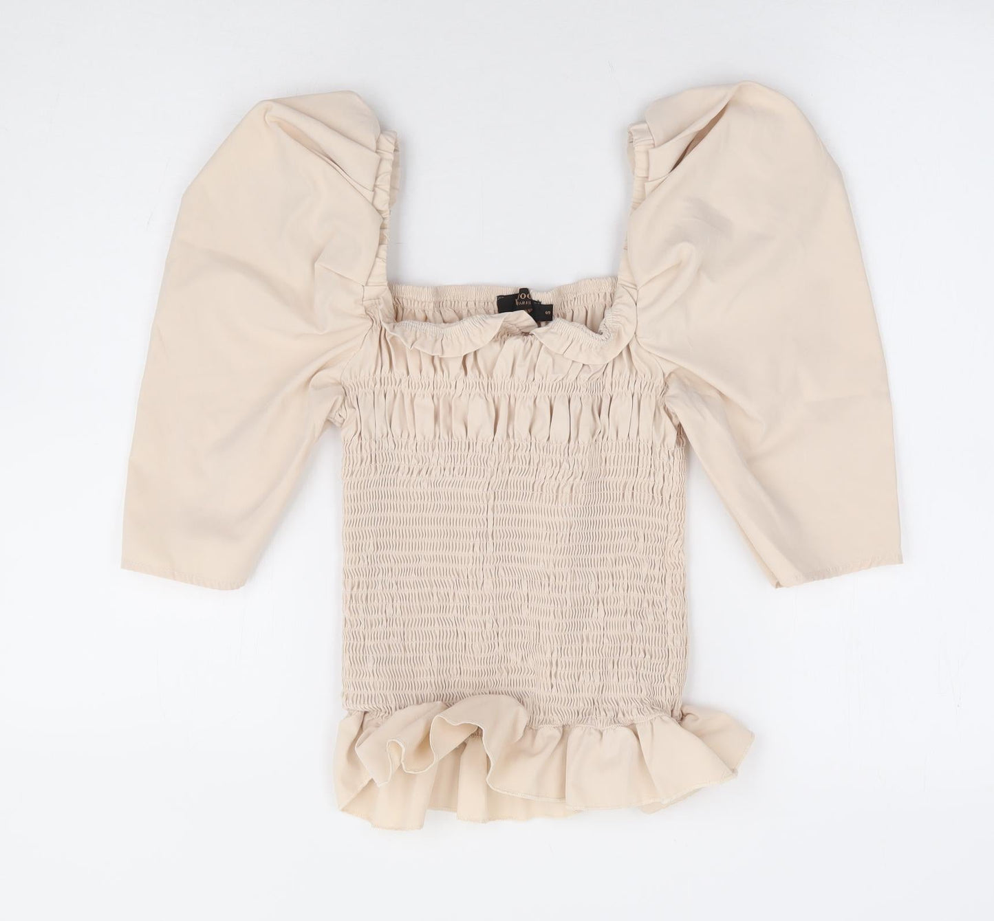 In Vogue Womens Beige Cotton Basic Blouse Size S Square Neck