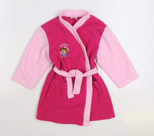 Nick Jr Girls Pink Solid Polyester Kimono Gown Size 2-3 Years Tie - Dora The Explorer