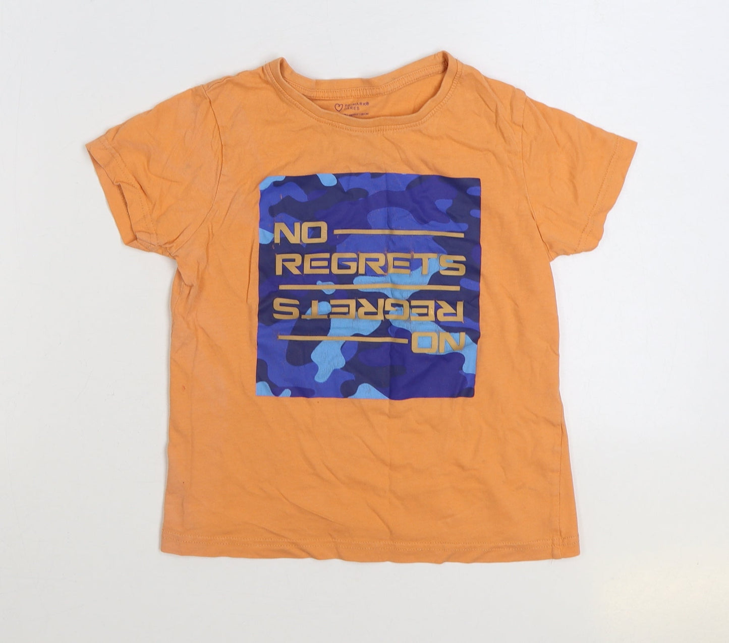 Primark Boys Orange Cotton Basic T-Shirt Size 7-8 Years Round Neck Pullover - No Regrets