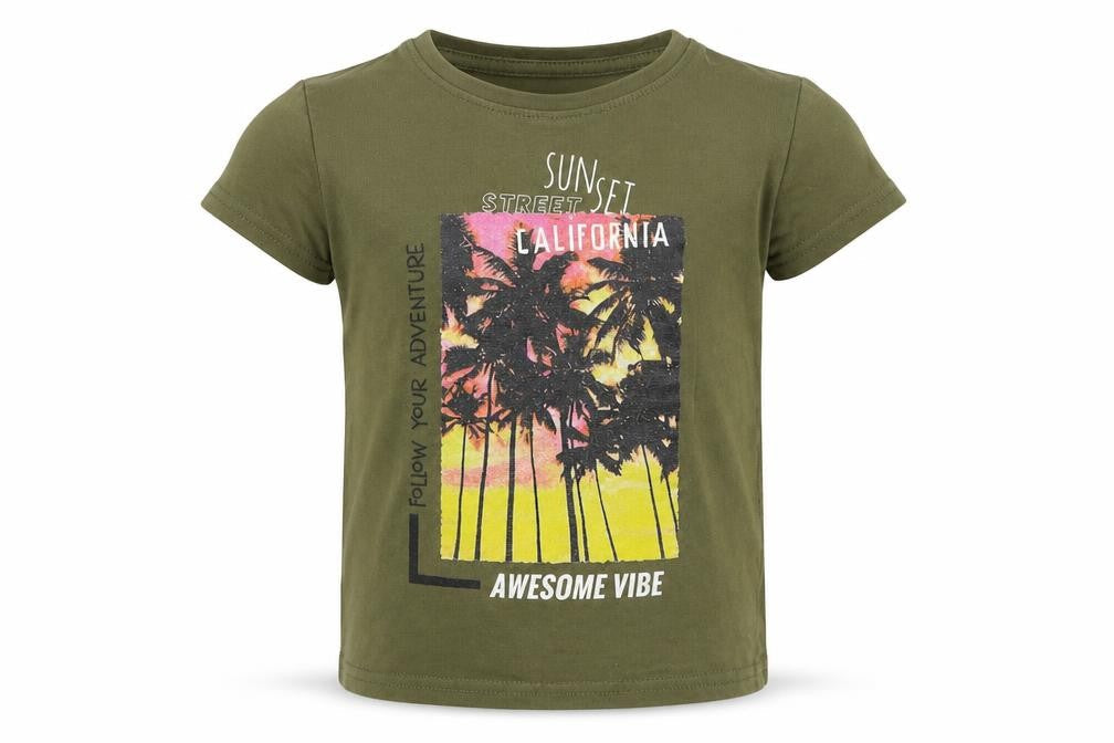 Dunnes Boys Green 100% Cotton Basic T-Shirt Size 2 Years Round Neck Pullover - Slogan Palm Tress
