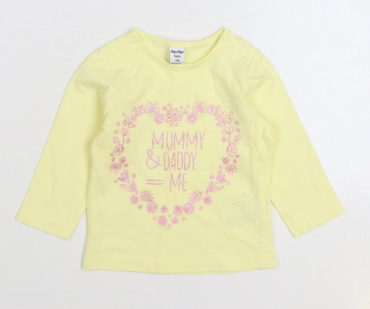 Dopo Dopo Girls Yellow 100% Cotton Basic T-Shirt Size 6-9 Months Round Neck Snap - Mummy and Daddy = Me