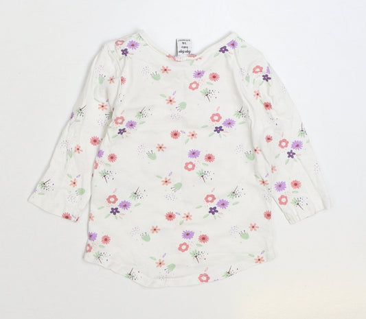 Dopo Dopo Girls White Floral Cotton Basic T-Shirt Size 6-9 Months Round Neck Snap - Happy Cute Lovely