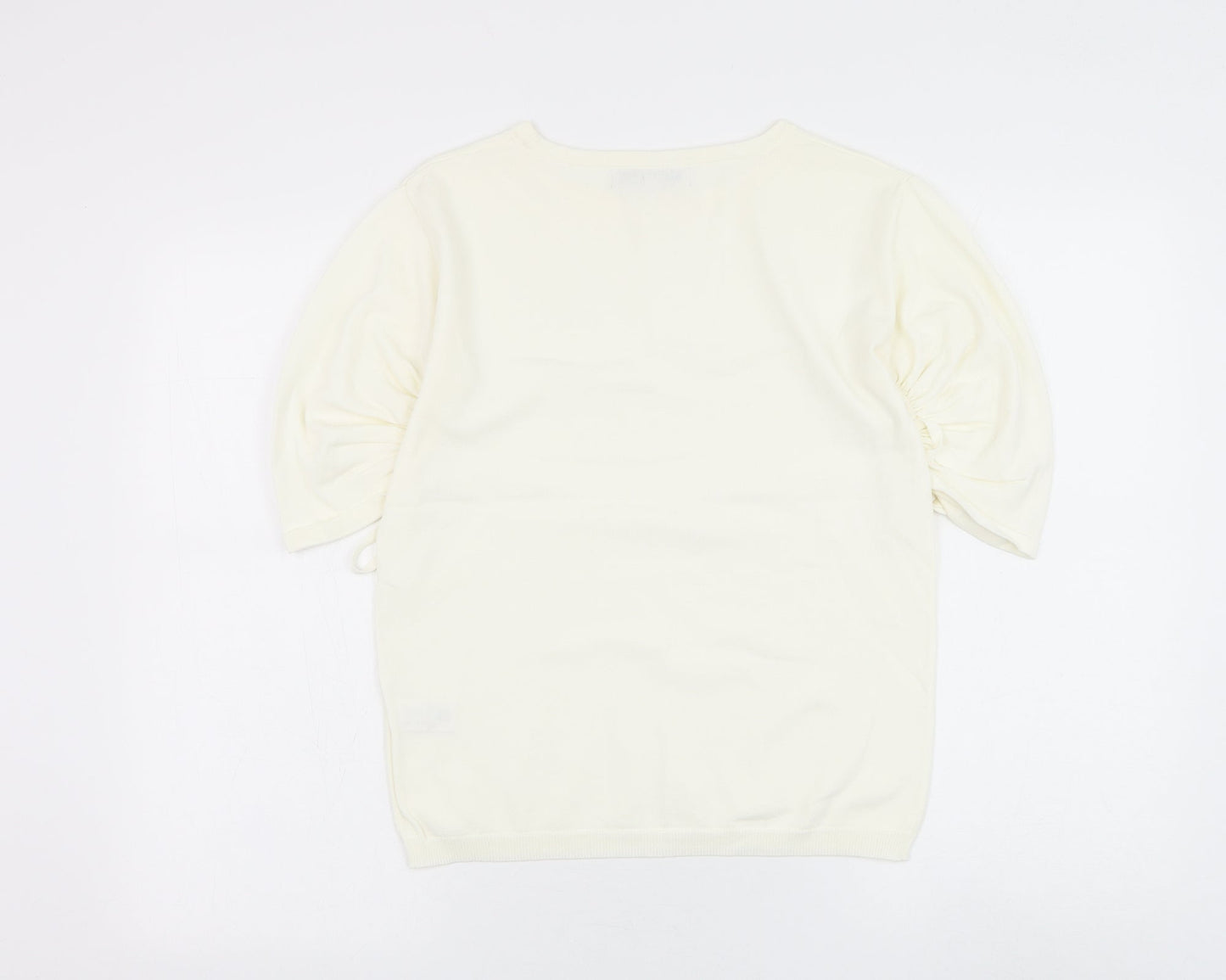 NEXT Womens White Viscose Basic T-Shirt Size 8 Round Neck - Ruched Sleeve