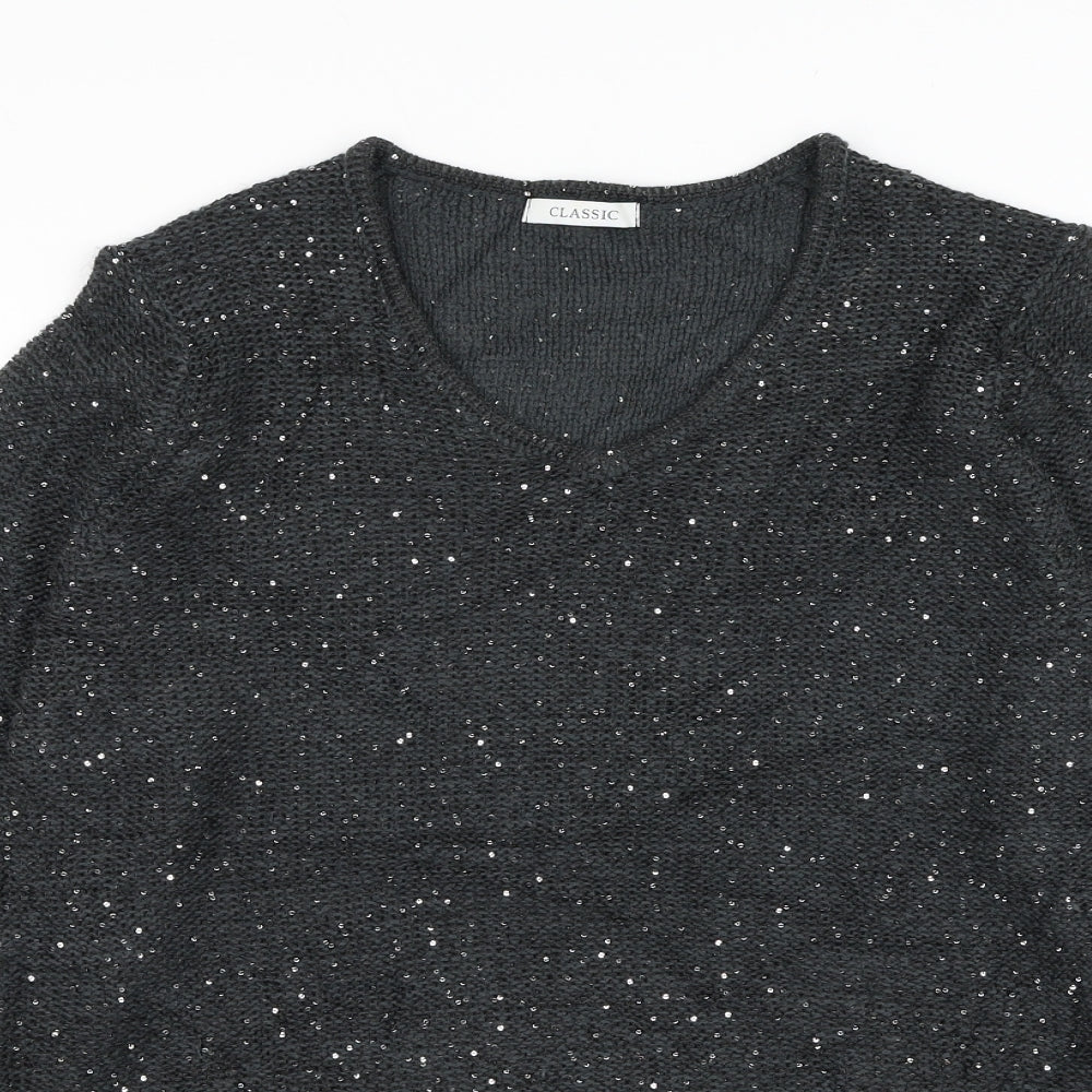 Marks and Spencer Womens Grey V-Neck Acrylic Pullover Jumper Size 14