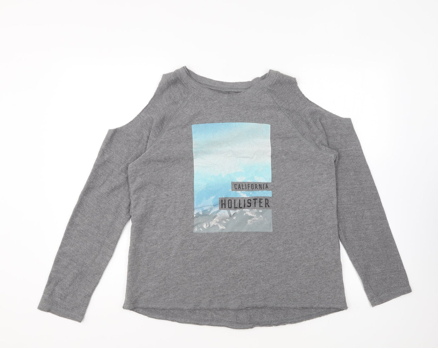 Hollister Womens Grey Round Neck Cotton Pullover Jumper Size M - Cold Shoulder