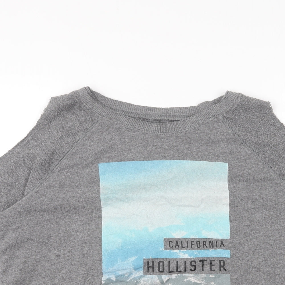Hollister Womens Grey Round Neck Cotton Pullover Jumper Size M - Cold Shoulder