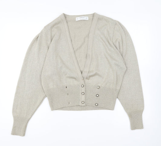 St Michael Womens Beige V-Neck Acrylic Cardigan Jumper Size 14