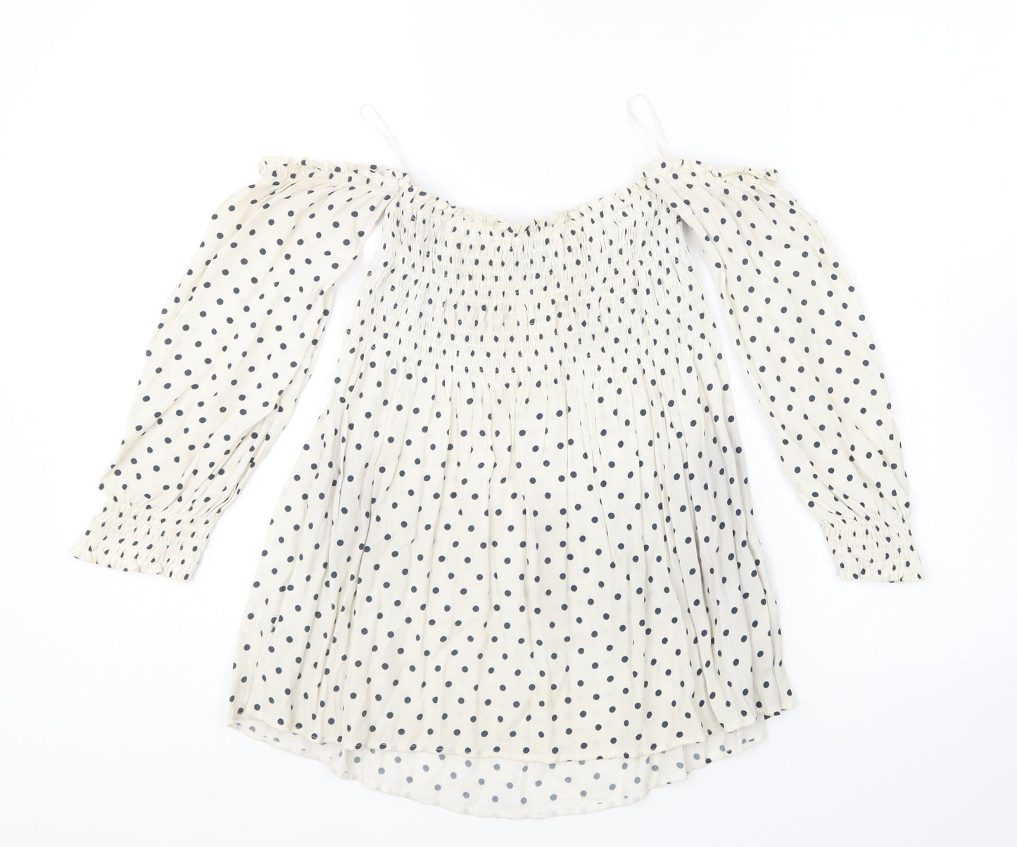 Zara Womens Beige Polka Dot Viscose Basic Blouse Size S Off the Shoulder