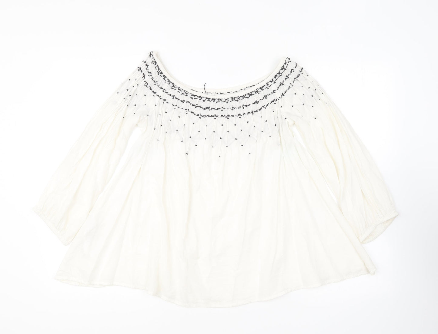 Zara Womens Ivory Viscose Basic Blouse Size XS Off the Shoulder