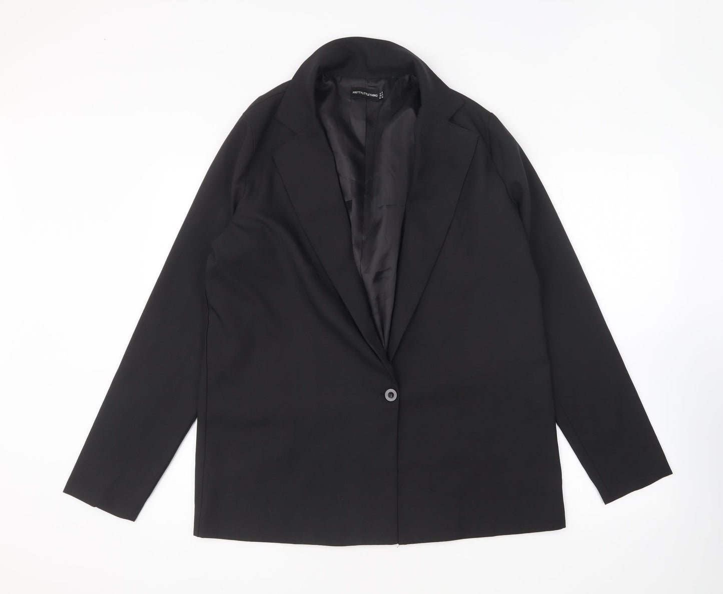 PRETTYLITTLETHING Womens Black Jacket Blazer Size 12 Button