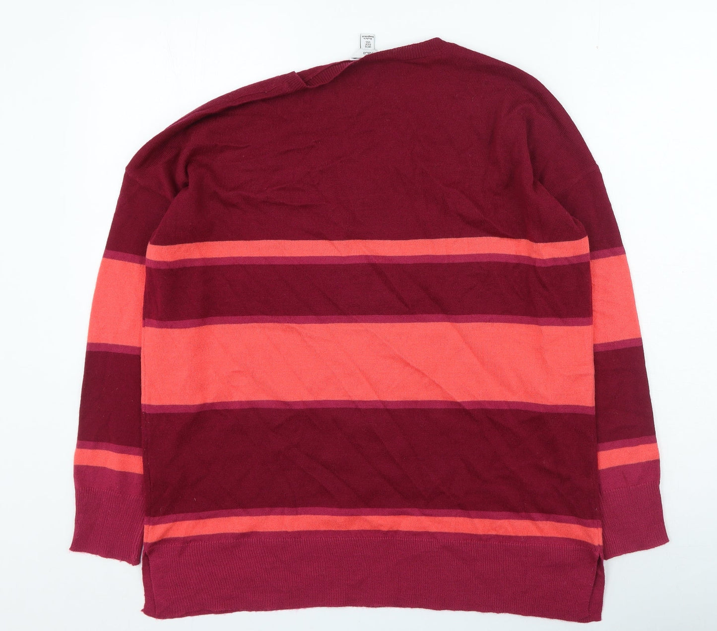 M&Co Womens Multicoloured V-Neck Striped Acrylic Pullover Jumper Size 10