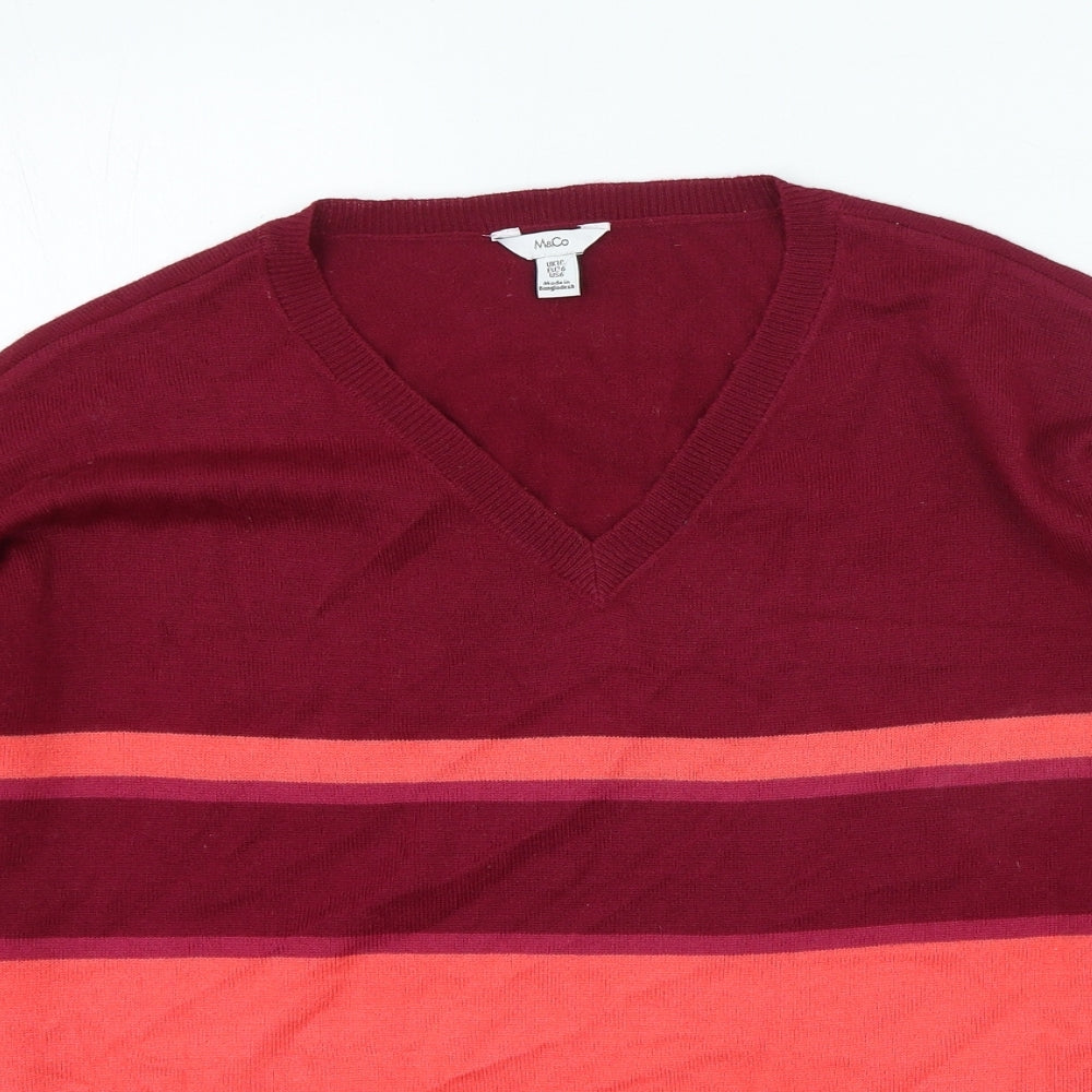 M&Co Womens Multicoloured V-Neck Striped Acrylic Pullover Jumper Size 10