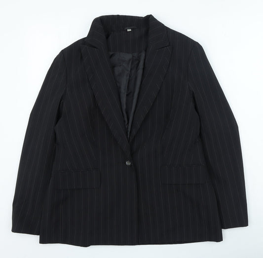 Preworn Womens Black Striped Jacket Size 14 Button