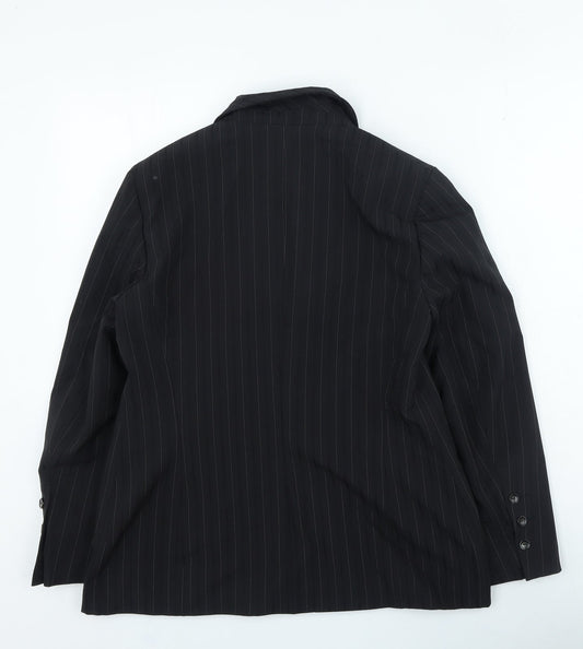 Preworn Womens Black Striped Jacket Size 14 Button