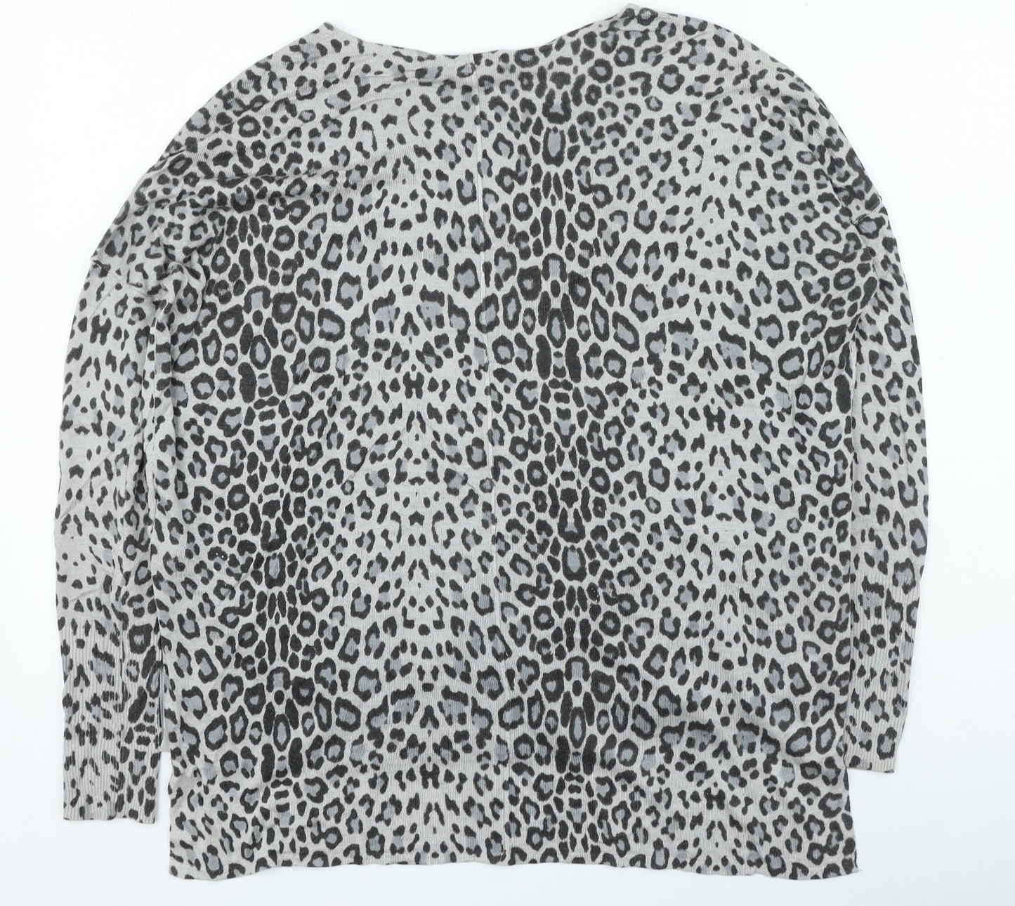 H&M Womens Brown Round Neck Animal Print Acrylic Pullover Jumper Size XS - Leopard Print