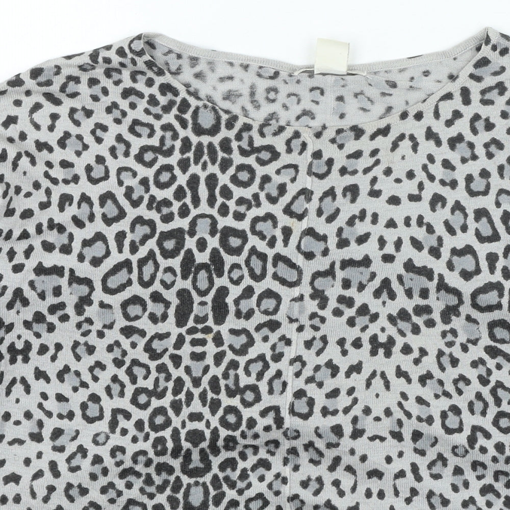 H&M Womens Brown Round Neck Animal Print Acrylic Pullover Jumper Size XS - Leopard Print