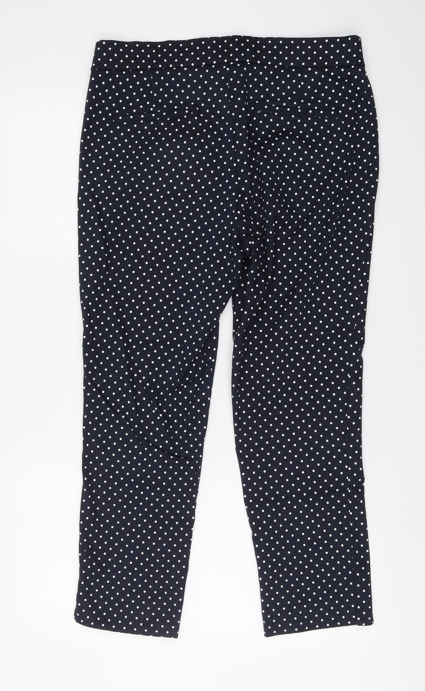 Savida Womens Blue Polka Dot Cotton Carrot Trousers Size 14 L25 in Regular Button