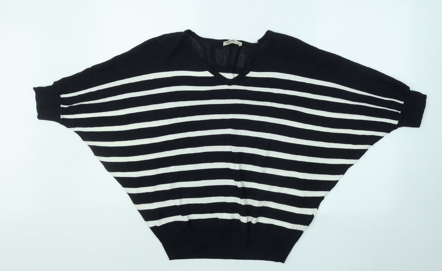 Timeout Womens Blue V-Neck Striped Acrylic Pullover Jumper Size L