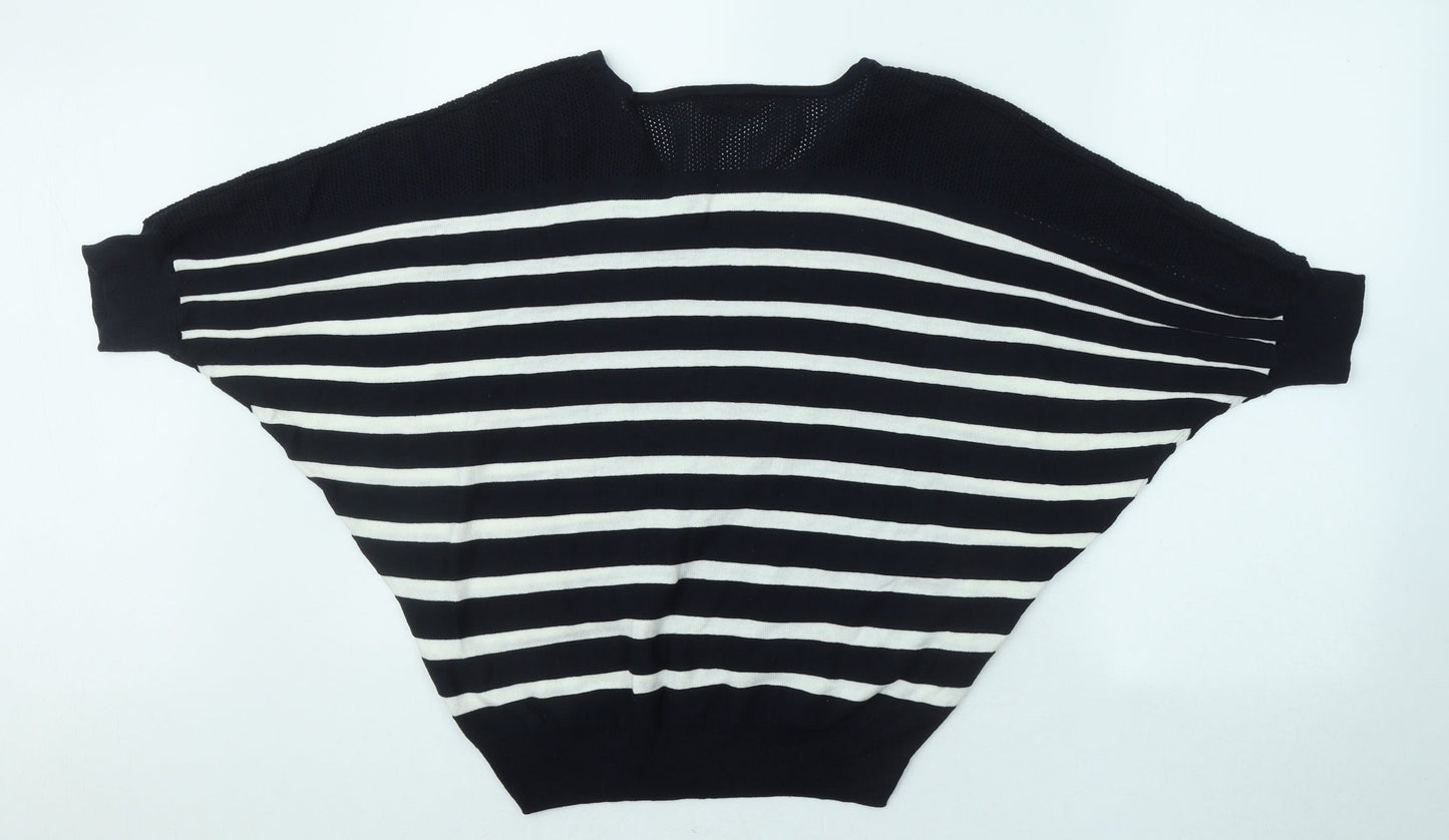 Timeout Womens Blue V-Neck Striped Acrylic Pullover Jumper Size L