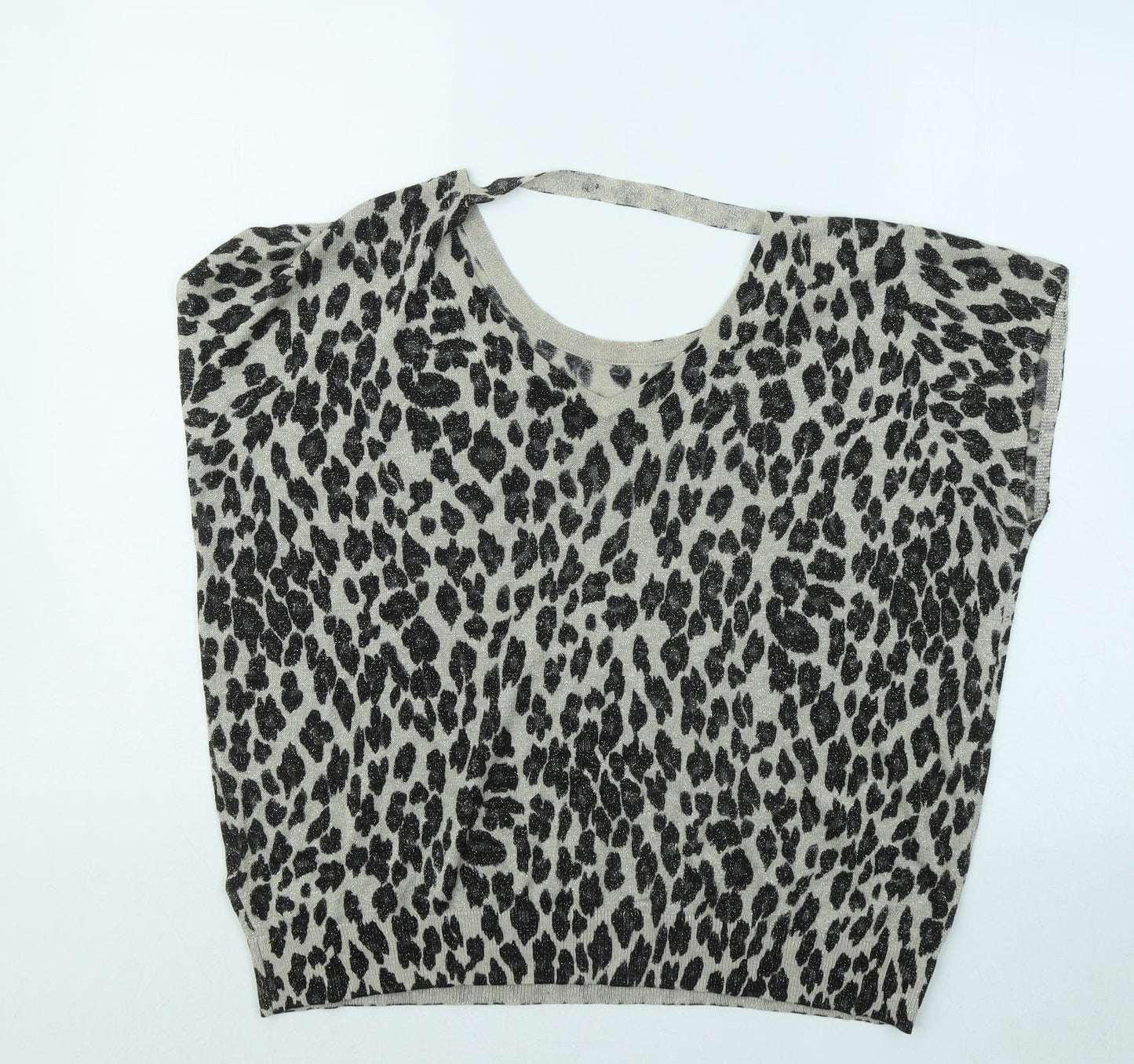 Wallis Womens Beige Animal Print Viscose Basic Blouse Size S Round Neck
