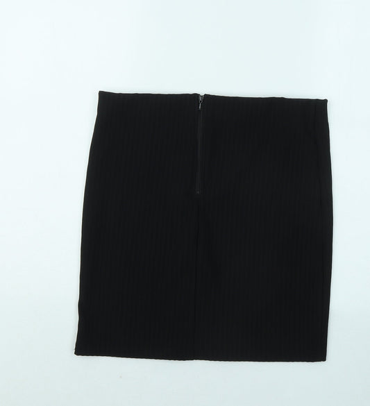 Woman Womens Black Polyester Mini Skirt Size L Zip - Ribbed