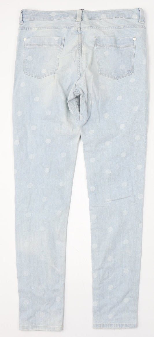 Henry Holland Womens Blue Polka Dot Cotton Skinny Jeans Size 12 L30 in Regular Button